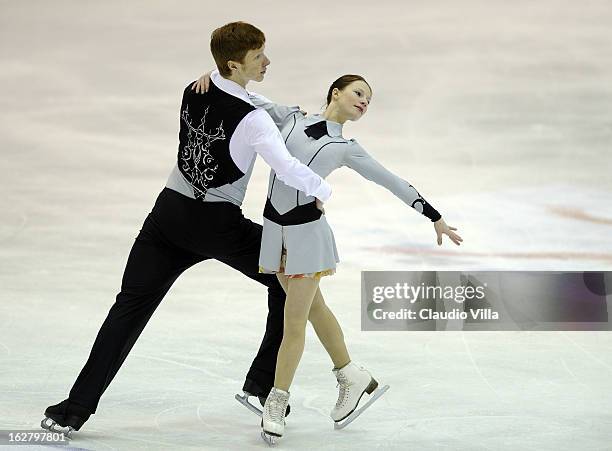 Evgenia Tarasova and Vladimir Morozov of Russia skate in the Pairs Short Program during day 3 of the ISU World Junior Figure Skating Championships at...