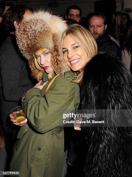 Pam Hogg and Kim Hersov attend the launch of artist Dinos Chapman's first album 'Luftbobler' at The Vinyl Factory on February 27, 2013 in London,...