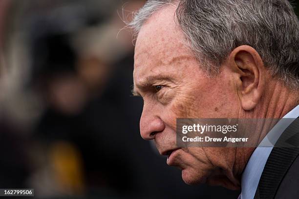 New York City Mayor Michael Bloomberg speaks to the media outside the West Wing of the White House after meeting with Vice President Joe Biden,...