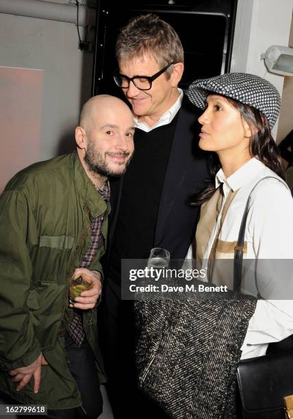 Jake Chapman, Jay Jopling and Hikari Yokoyama attend the launch of artist Dinos Chapman's first album 'Luftbobler' at The Vinyl Factory on February...