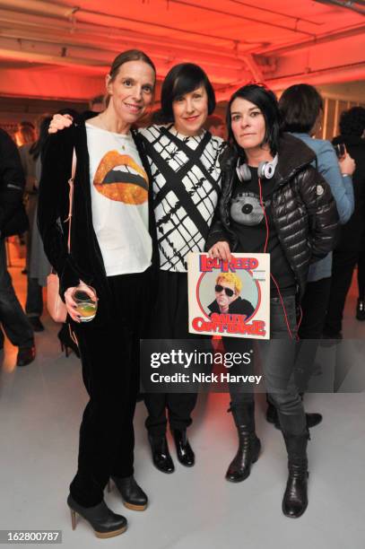 Tiphaine Chapman, Alice Rawsthorn and Sue Webster attend the launch of Dinos Chapman's album 'Luftbobler' at The Vinyl Factory Gallery on February...