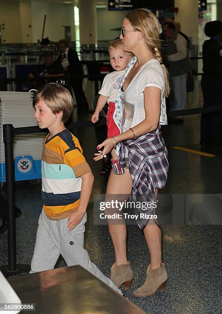 Kate Hudson, and her sons, Bingham Hawn Bellamy and Ryder Robinson are sighted at Miami International Airport on February 27, 2013 in Miami, Florida.