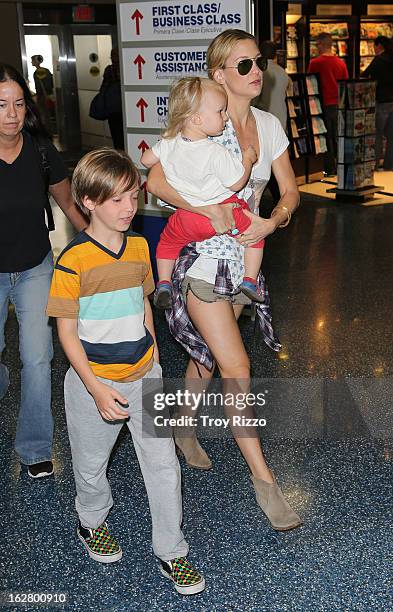 Kate Hudson, and her sons, Bingham Hawn Bellamy and Ryder Robinson are sighted at Miami International Airport on February 27, 2013 in Miami, Florida.