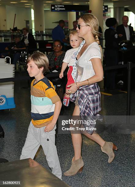 Kate Hudson, and her sons, Bingham Hawn Bellamy and Ryder Robinson are sighted at Miami International Airport on February 27, 2013 in Miami, Florida.