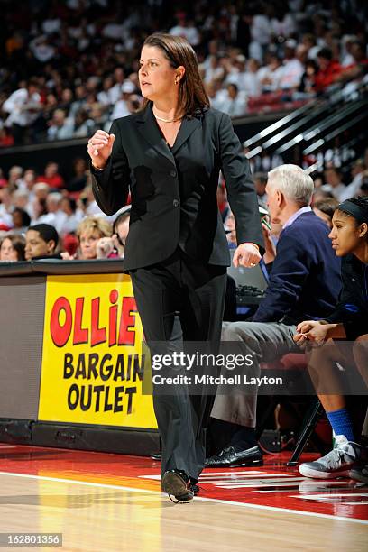 Head coach Joanna P. McCallie of the Duke Blue Devils looks on during a women's college basketball game against the Maryland Terrapins on February...