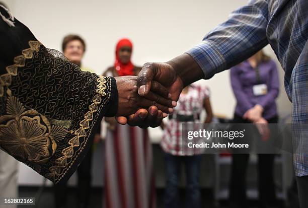 Refugees learn skills during a job readiness class held at the International Rescue Committee , center on February 27, 2013 in Tucson, Arizona. The...