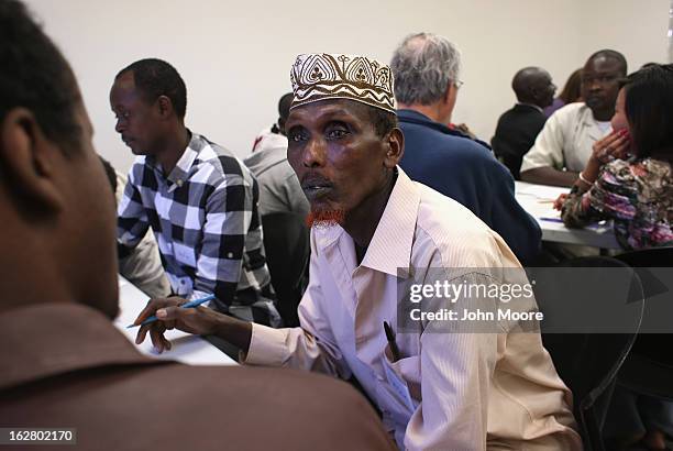 Somali refugee learns employment skills during a job readiness class held at the International Rescue Committee , center on February 27, 2013 in...
