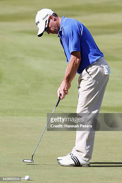 Andrew Tschudin of Australia putts during day one of the NZ PGA Championship at The Hills Golf Club on February 28, 2013 in Queenstown, New Zealand.