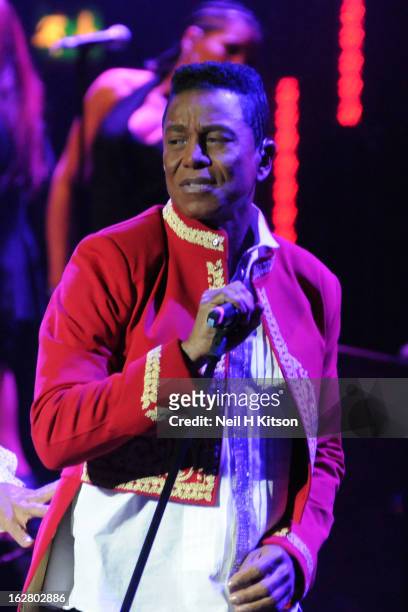 Jermaine Jackson of the Jacksons performs on stage in concert at Manchester Apollo on February 27, 2013 in Manchester, England.