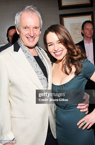 Director Sean Mathias and Emilia Clarke attend the press preview for "Breakfast At Tiffany's" at The Carlyle Hotel Princess Diana Suite on February...