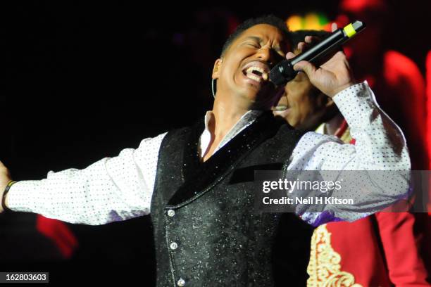 Marlon Jackson of the Jacksons performs on stage in concert at Manchester Apollo on February 27, 2013 in Manchester, England.