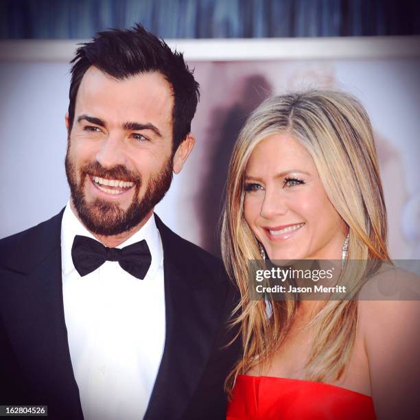 Writer Justin Theroux and actress Jennifer Aniston arrive at the 85th Annual Academy Awards at Hollywood & Highland Center on February 24, 2013 in...