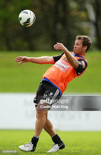 Lucas Neill controls the ball during a Sydney FC A-League training session at Macquarie Uni on February 28, 2013 in Sydney, Australia.