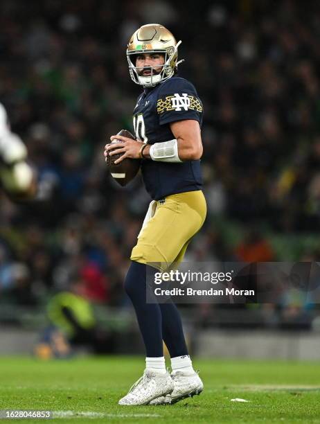 Dublin , Ireland - 26 August 2023; Notre Dame quarterback Sam Hartman during the Aer Lingus College Football Classic match between Notre Dame and...