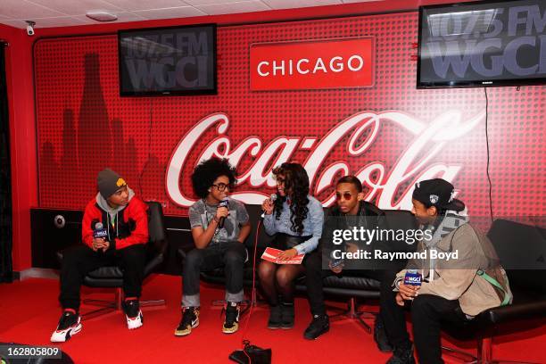 Mindless Behavior, are interviewed by on-air personality Demi Lobo, in the WGCI-FM "Coca-Cola Lounge" in Chicago, Illinois on FEBRUARY 24, 2012.