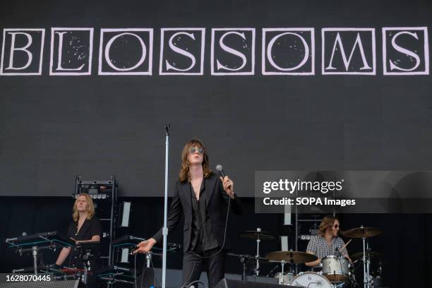 Myles Kellock, keyboard player, lead singer and guitarist Tom Ogden and drummer Joe Donovan with British indie pop band Blossoms BBC's Sound of New...