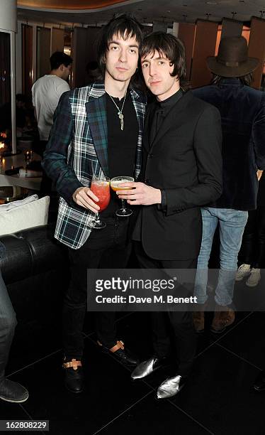Jeff Wootton and Miles Kane party in Wyld at W London Leicester Square after the NME Awards whilst drinking 'CIROC 'n' Roll' cocktails on February...