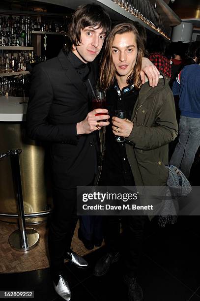Miles Kane and Oscar Tuttiett party in Wyld at W London Leicester Square after the NME Awards whilst drinking 'CIROC 'n' Roll' cocktails on February...