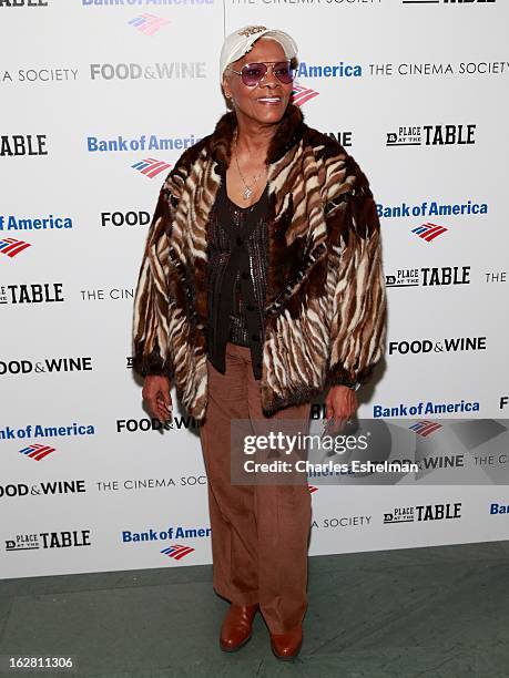 Singer Dionne Warwick arrives at Bank of America and Food & Wine with The Cinema Society present a screening of "A Place at the Table" at the Celeste...