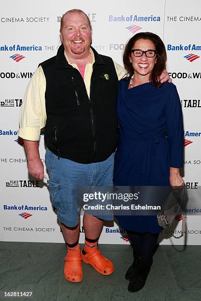 Chef Mario Batali and wife Susan Cahn arrive at Bank of America and Food & Wine with The Cinema Society present a screening of "A Place at the Table"...