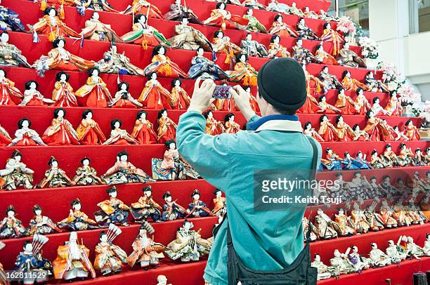 Over 1,700 Hina Dolls are displayed on huge 31-story pyramid on February 27, 2013 in Konosu City Hall, Saitama, Japan. The Japanese Doll Festival or...