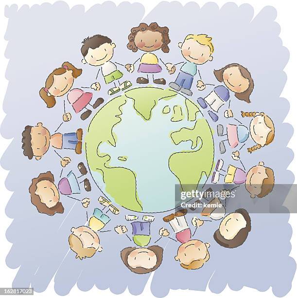 ilustraciones, imágenes clip art, dibujos animados e iconos de stock de scribbles: un world - comunidad global