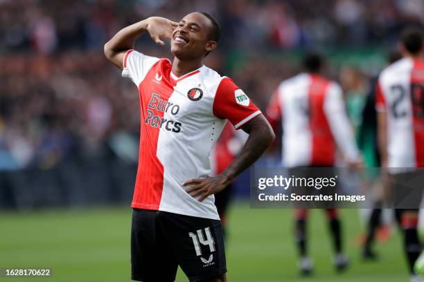Igor Paixao of Feyenoord celebrates 2-0 during the Dutch Eredivisie match between Feyenoord v Almere City at the Stadium Feijenoord on August 27,...