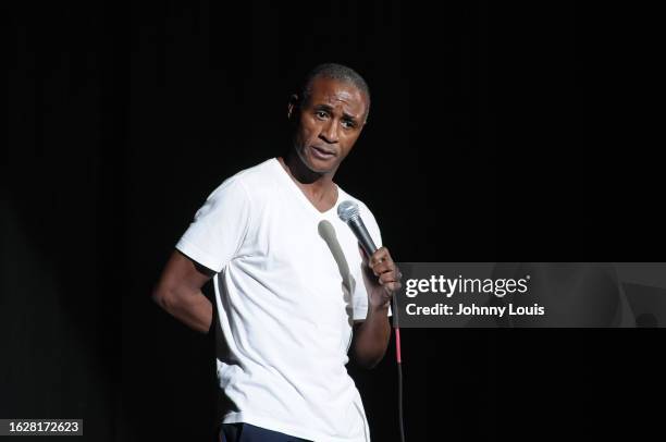 Actor/ Comedian Tommy Davidson performs live on stage during The "Katt Williams: The Dark Matter Tour" at Watsco Center on August 26, 2023 in Coral...