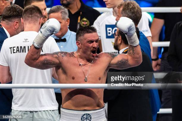 Oleksandr Usyk during the boxing fight for the WBA, WBO, IBF, belts between Oleksandr Usyk vs Daniel Dubois in Wroclaw, Poland, August 26, 2023.
