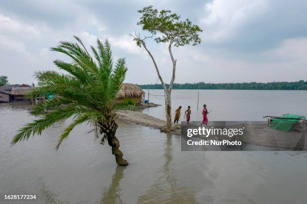 House is seen almost damaged after a heavy storm in a coastal area at Khulna, Bangladesh on August 17, 2023 . Not too long ago Kalabogi, a coastal...