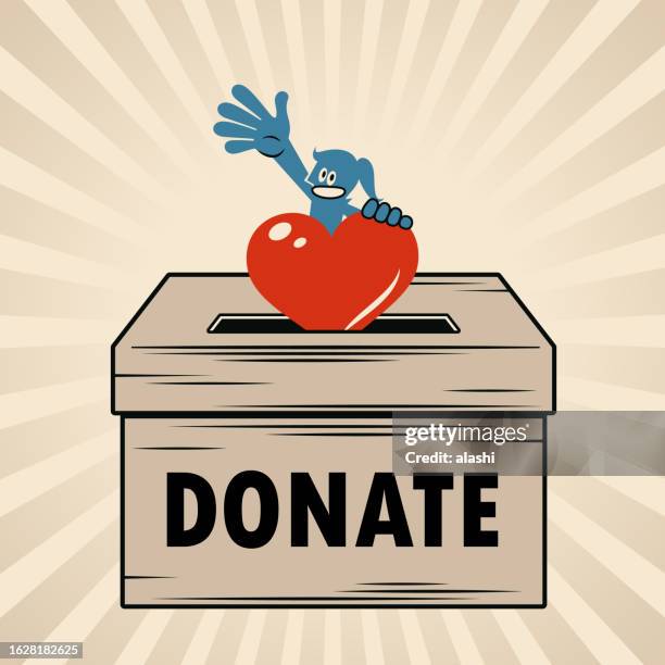 a smiling woman putting love into a big donation box - teenager alter stock illustrations