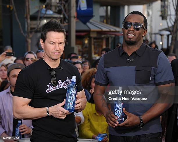 Mark Wahlberg and Sean Combs visit Extra at The Grove on February 27, 2013 in Los Angeles, California.