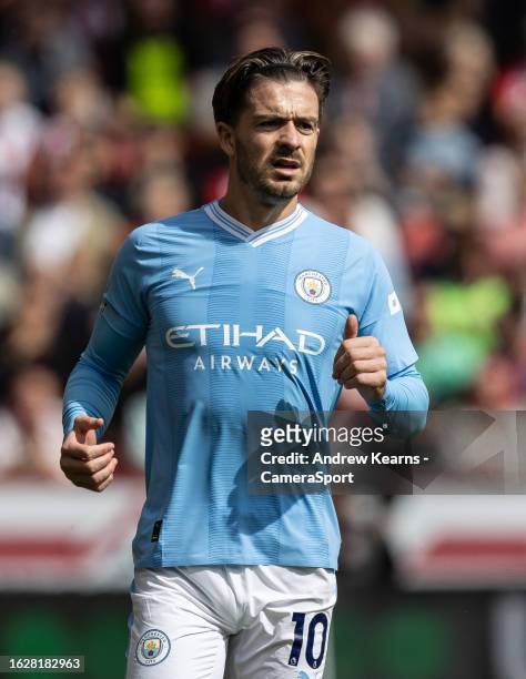 Manchester City's Jack Grealish looks on during the Premier League match between Sheffield United and Manchester City at Bramall Lane on August 27,...