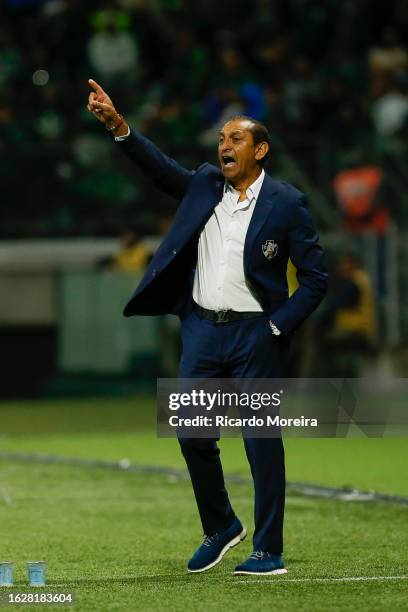 Ramón Díaz head coach of Vasco da Gama gestures during the match between Palmeiras and Vasco da Gama as part of Brasileirao Series A 2023 at Allianz...