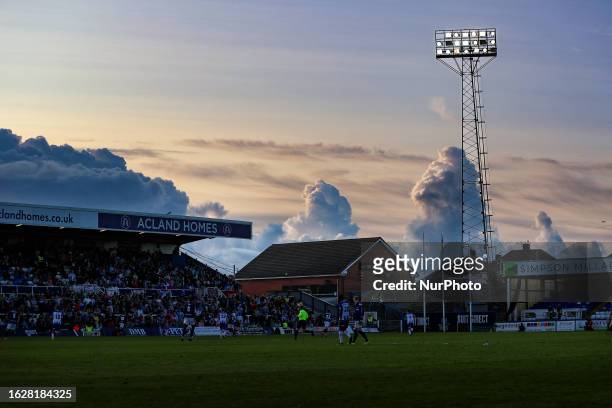 General view of the North West Corner of Stadium with cumulus congestus clouds in the background during the Vanarama National League match between...