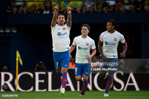 Barcelona's Ferran Torres celebrate after scoring the 2-3 goal with his teammate FC Barcelona's midfielder Pablo Paez, Gavi. And FC Barcelona's...