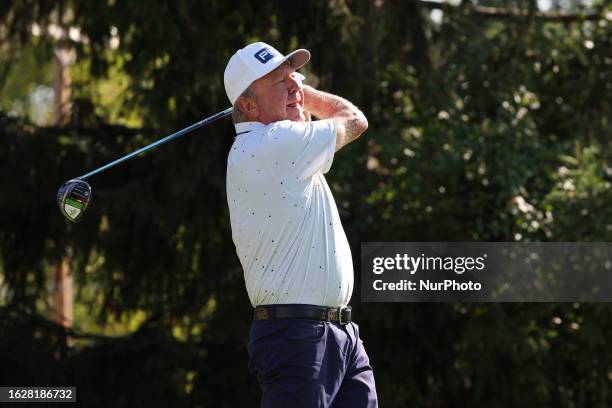 Billy Mayfair of the United States tees off on the second hole during the final round of The Ally Challenge presented by McLaren at Warwick Hills...