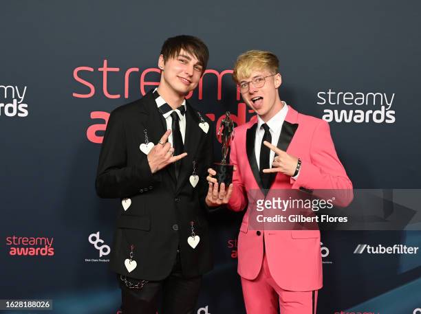 Colby Brock and Sam Golbach at The 2023 Streamy Awards held at the Fairmont Century Plaza Hotel on August 27, 2023 in Los Angeles, California.