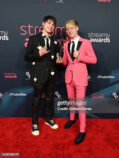 Colby Brock and Sam Golbach at The 2023 Streamy Awards held at the Fairmont Century Plaza Hotel on August 27, 2023 in Los Angeles, California.