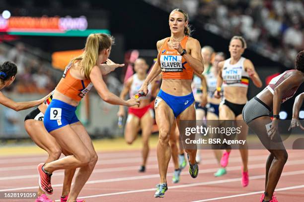 Lieke Klaver of the Netherlands, Cathelijn Peeters of the Netherlands competing in 4x400m Relay Women Final during Day 9 of the World Athletics...