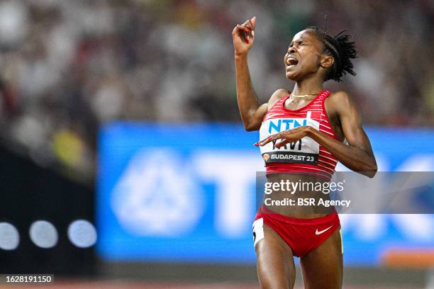 Winfred Mutile Yavi of Bahrain competing in 3000m Steeplechase Women during Day 9 of the World Athletics Championships Budapest 2023 at the National...