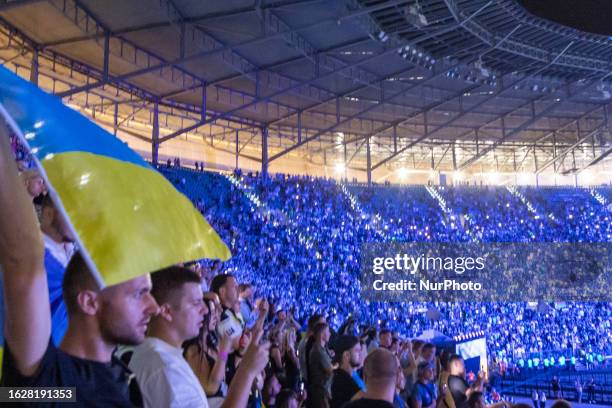 Fans during boxing gala in Wroclaw, Poland on August 26, 2023.