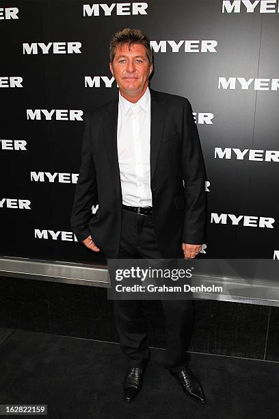 Designer Wayne Cooper arrives at the Myer Autumn/Winter 2013 collections launch at Mural Hall at Myer on February 28, 2013 in Melbourne, Australia.