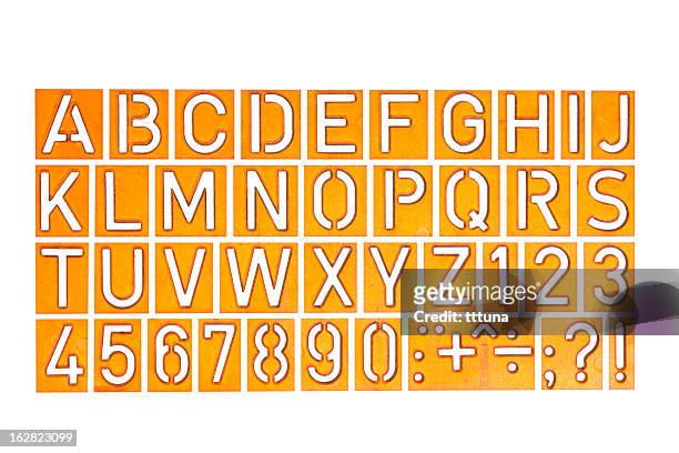 alfabeto e numeri, isolato su sfondo bianco - segno di uguale foto e immagini stock