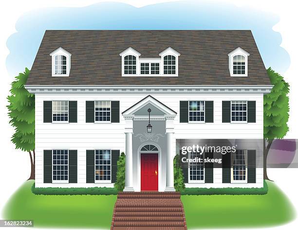 big white house - veranda stock illustrations
