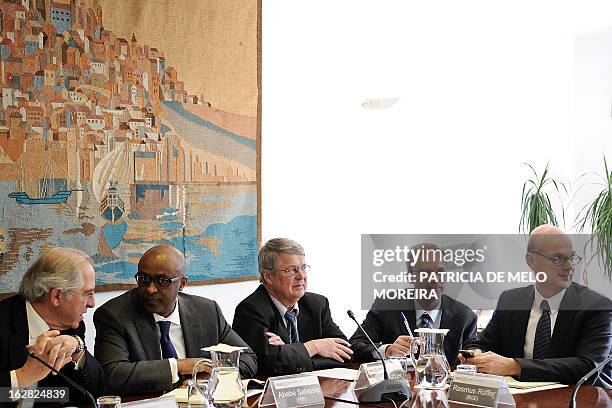 Jose Silva Peneda, President of the Economic and Social Council , Abebe Selassie, International Monetary Fund mission chief for Portugal, Jurgen...