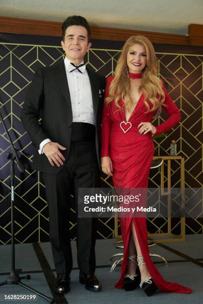 Jose Cantoral and Itati Cantoral pose for a photo during a press conference to present 'Noche no te vayas' Roberto Cantoral's tales and songs event...