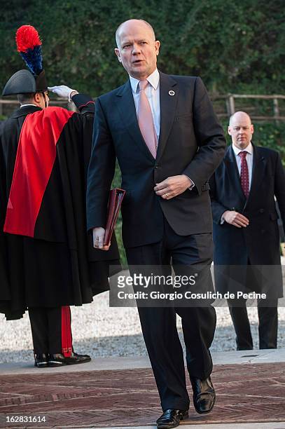 British Foreign Secretary, William Hague arrives to attend a meeting of the 'Friends of the Syrian People', attended by U.S. Secretary John Kerry, at...