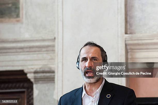 Syrian opposition's National Coalition chief Ahmed Moaz al-Khatib speaks during a press conference after the meeting of the 'Friends of the Syrian...