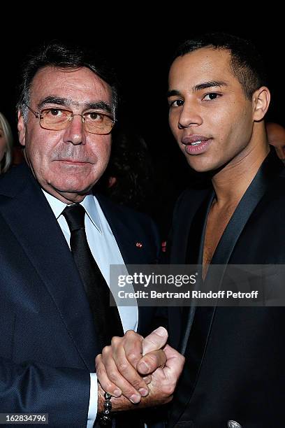 Balmain CEO Alain Hivelin Designer and Olivier Rousteing pose at the Balmain Fall/Winter 2013 Ready-to-Wear show as part of Paris Fashion Week on...